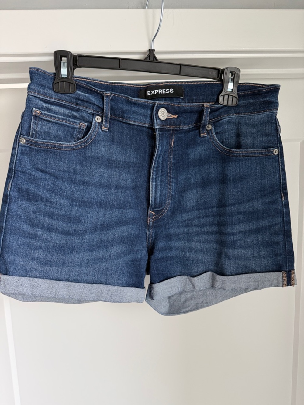 Express Dark Blue Cuffed Denim Shorts
